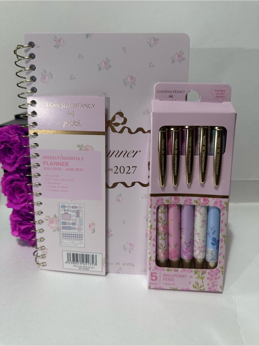 Love Shack Fancy x yoobi Pink Floral Planner and 5pk Pen - Gift set